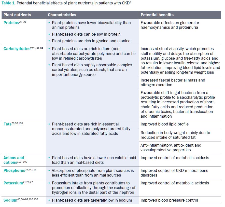 Table 1 Potential Beneficial Effects Of Plant Nutrients In Patients With Chronic Kidney Disease